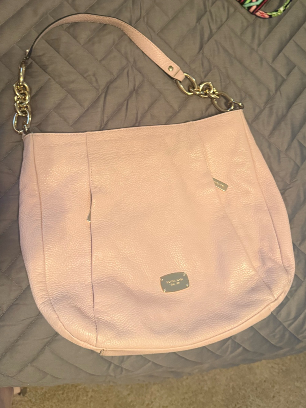 Michael Kors Pale Pink Pebbled Leather Shoulder Bag with Gold Hardware